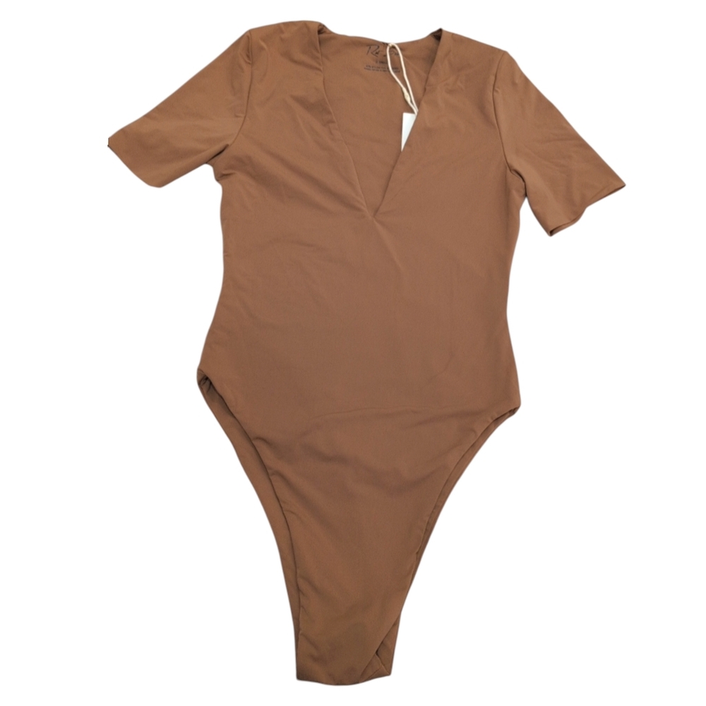 NWT Riot Swimwear ONE PIECE short Sleeve Brown Sugar Xs